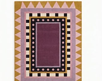 Modern Geometric Hand Tufted Wool Area Rug, Pink Purple Abstract Rug, Contemporary Living Room Carpet, Luxury Handmade Wool Rug, Floor Decor