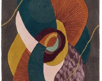 Abstract Hand Tufted Wool Area Rug, Modern Artistic Living Room Rug, Luxury Contemporary Carpet, Colorful Geometric Designer Rug,