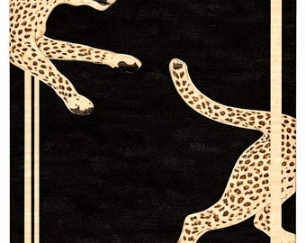 Luxury Black Leopard Area Rug Modern Animal Print Carpet Hand-Tufted Living Room Rug | Designer Large Floor Carpet | Elegant Home Decor Rug