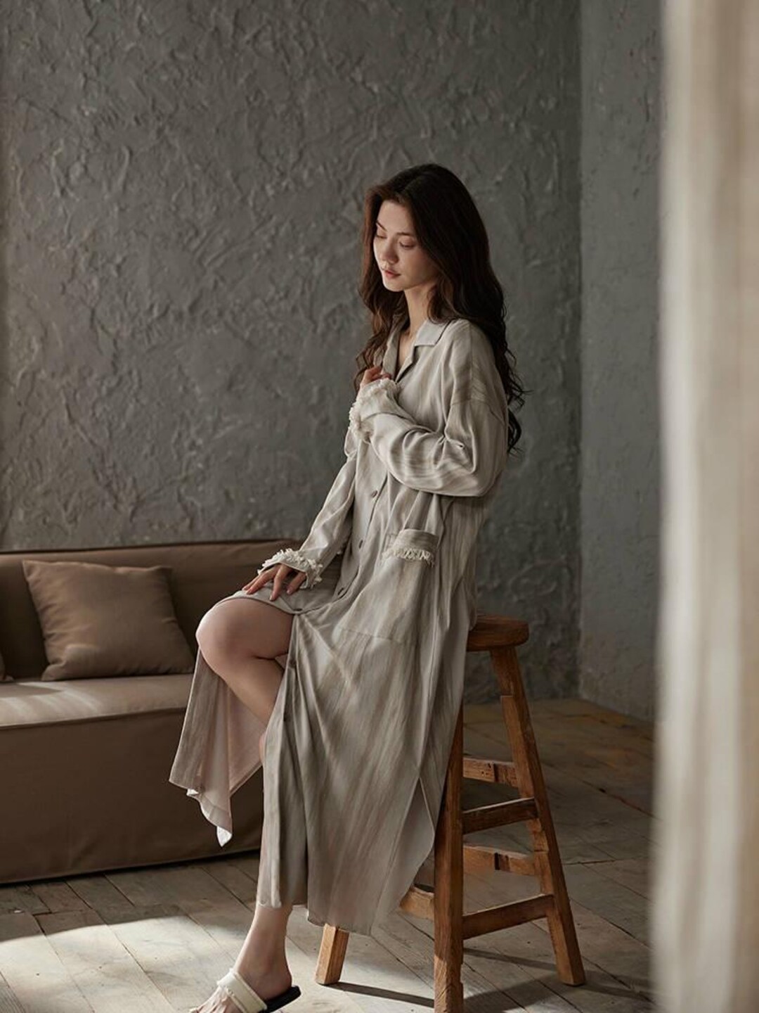 Frayed Robe Cotton Robe Dress | Frayed Cuffs Loungewear, Minimalist Gift - Etsy