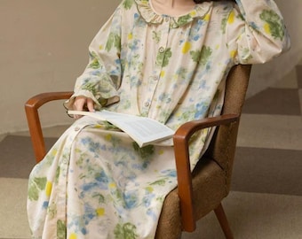 Floral Bamboo Cotton Pajama Set | Ruffle Collar Loungewear | Long and Short Sleeves