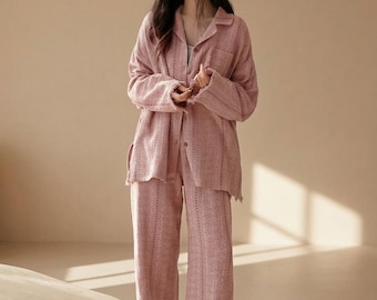 Gauze Cotton Pajamas Set for Women | Zen Meditation Outfit | Soft Breathable Loungewear | Relaxed Homewear | Gift for Her