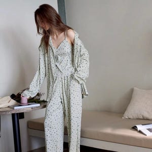 Lavender Floral Cotton Pajama Set: Soft Loungewear Sleepwear; Mint Colour Pyjamas