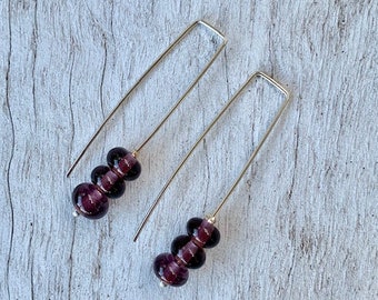 Recycled Gin Bottle Glass Earrings: Sterling Silver, Elegant Purple Beads