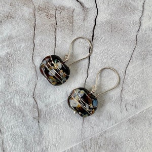 Hendrick's Gin bottle earrings. Stunning dark brown earrings, with extra sparkle. Handmade recycled glass beads