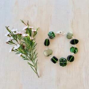 Stunning green recycled glass bead bracelet. Handmade glass beads from a champagne bottle. Recycled, upcycled, repurposed jewellery image 2