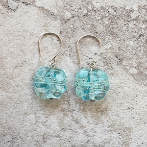 Recycled Glass Earrings – Handmade Banrock Station Wine Bottle Beads with Sterling Silver Findings