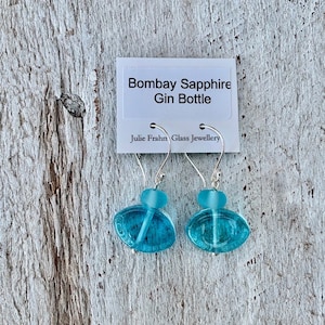 Bombay Sapphire Gin Bottle Earrings, Sterling Silver, Recycled Glass