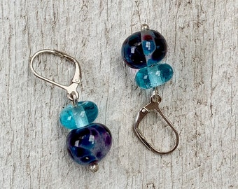 Tiny Recycled Glass Earrings - one off - Wine and Bombay Sapphire Gin bottle