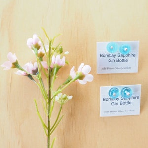 Blue Gin Bottle Small Glass Stud Earrings: Minimalist Recycled Jewellery