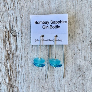 Bright blue earrings. Beaded earrings made from a gin bottle. Upcycled jewellery makes a perfect gift. Recycled glass, sterling silver image 4
