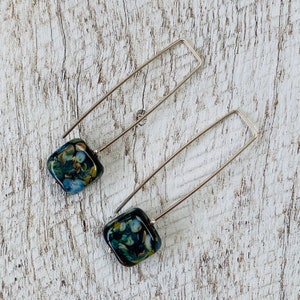 Recycled glass earrings - long square Hendricks Gin bottle glass earrings