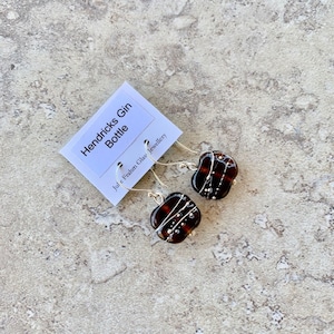 Brown recycled glass earrings - handmade glass beads crafted from a Hendrick's Gin bottle with silver sparkles