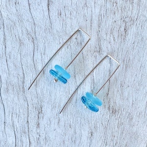 Bright blue earrings. Beaded earrings made from a gin bottle. Upcycled jewellery makes a perfect gift. Recycled glass, sterling silver image 7