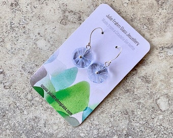 Blue glass flower earrings. Handmade recycled glass beads from a Citadelle gin bottle. Stylish, elegant earrings.