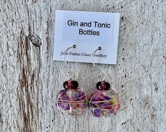 Gin and Tonic Earrings. Purple recycled glass earrings made from a Hendricks (Limited Release) Gin bottle. Great present for a gin lover.