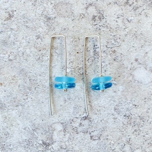 Bright blue earrings. Beaded earrings made from a gin bottle. Upcycled jewellery makes a perfect gift. Recycled glass, sterling silver image 5