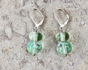 Tiny Recycled Glass Earrings - one off - Prohibition Gin bottle and Green Depression Glass