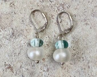 Tiny Recycled Glass Earrings - one off - Banrock Station Wine bottles