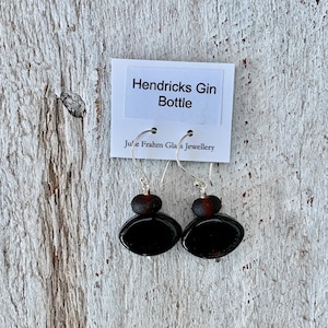 Recycled glass earrings. Beads made from a Hendricks gin bottle with sterling silver findings