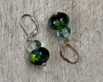 Tiny Recycled Glass Earrings - one off - Champange and wine bottles