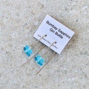 Bright blue earrings. Beaded earrings made from a gin bottle. Upcycled jewellery makes a perfect gift. Recycled glass, sterling silver image 1