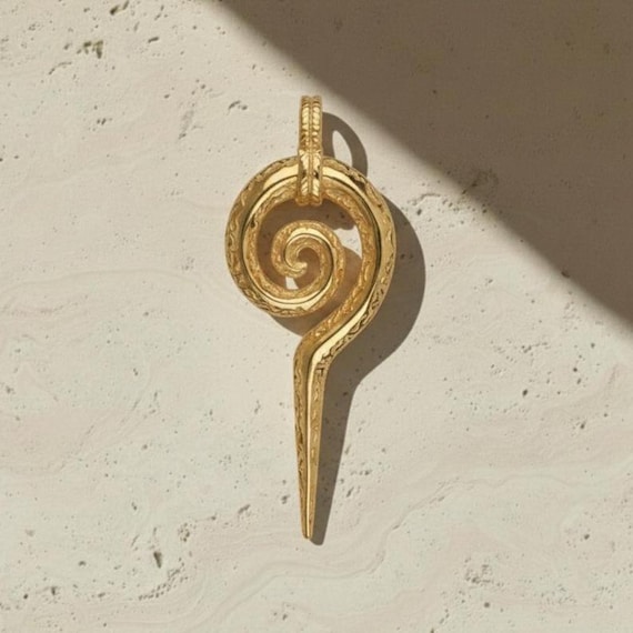 Gold Spiral Pendant Necklace–  Minimalist Talisman Jewelry
