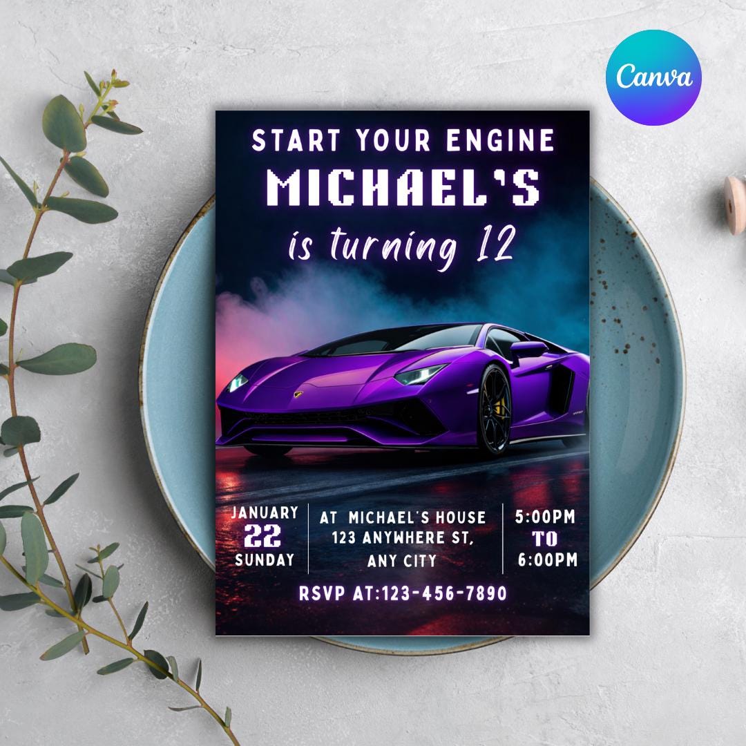 Lamborghini Birthday Invitation, Race Car Invite(digital Download) - Etsy