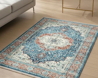 Washable Persian Style Rug – Vintage Non-Slip Low Pile Area Carpet