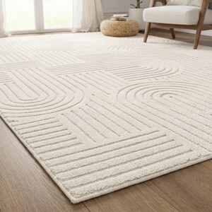 Beige Geometric Area Rug, Modern High Low Carpet, Washable Non Slip Soft Floor Mat For Living Room Bedroom Decor Bild 2