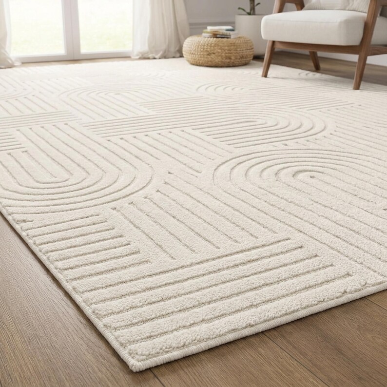Beige Geometric Area Rug, Modern High Low Carpet, Washable Non Slip Soft Floor Mat For Living Room Bedroom Decor Bild 2