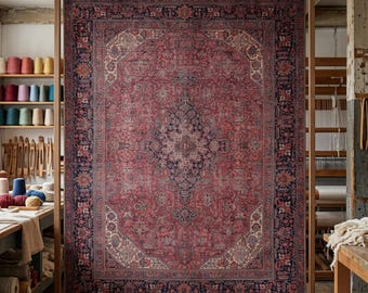Red Oriental Rug, Vintage Traditional Area Carpet, Soft Washable Non Slip Floor Covering For Bedroom Lounge Hallway, Free UK Shipping