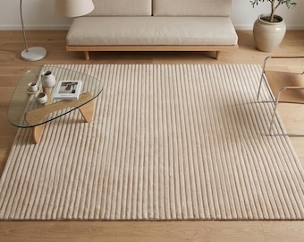 Mink Ribbed Faux Fur Rug Soft Plush Polyester Textured Carpet for Living Room, Bedroom, Nursery, Lounge, Kitchen, Office, Playroom