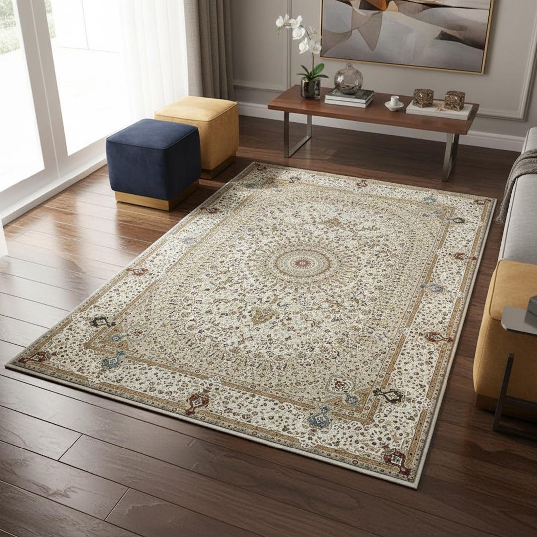 Beige Vintage Cashmere Pattern Rug, Non-slip, Machine Washable (40x60 ...