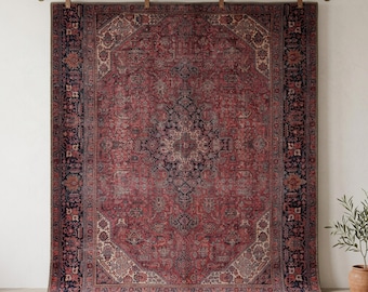 Vintage Crimson Area Rug, Persian Style Carpet, Washable Short Pile Non Slip Mat For Living Room Dining Bedroom Decor