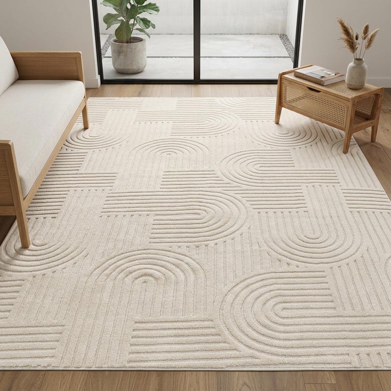 Beige Geometric Area Rug, Modern High Low Carpet, Washable Non Slip Soft Floor Mat For Living Room Bedroom Decor Bild 3