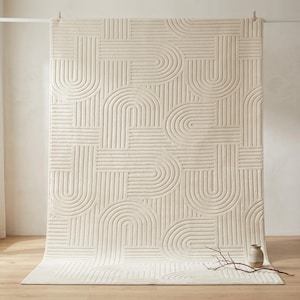 Beige Geometric Area Rug, Modern High Low Carpet, Washable Non Slip Soft Floor Mat For Living Room Bedroom Decor Bild 1