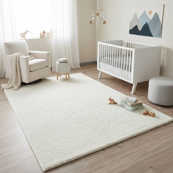 Cream White Shaggy Area Rug, Fluffy High Pile Carpet, Washable Non Slip Soft Floor Mat For Living Room Bedroom Decor