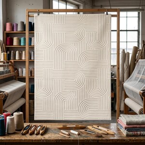 Beige Geometric Area Rug, Modern High Low Carpet, Washable Non Slip Soft Floor Mat For Living Room Bedroom Decor Bild 4