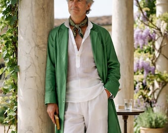Bata de hombre verde Banyan, bata de estilo Regencia, ropa de estar de verano histórica