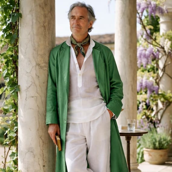 Men's Green Banyan Robe, Regency Dressing Gown, Historical Summer Loungewear