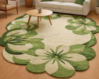 Op de natuur geïnspireerd wollen vloerkleed met bloemen, onregelmatige bloemvorm Aangepast formaat