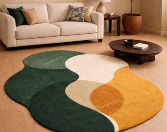 Abstract onregelmatig handgetuft wollen vloerkleed, maat beschikbaar:
