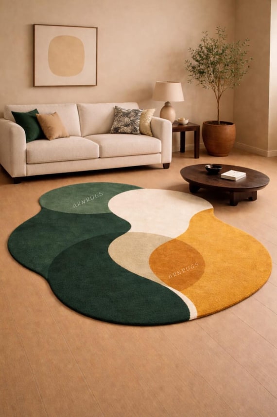 Abstract Irregular Hand-Tufted Wool Rug Area cutom size available