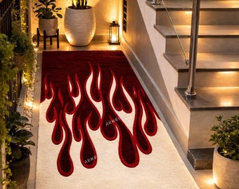 Handgemaakt getuft wollen vloerkleed, rood vuur designtapijt