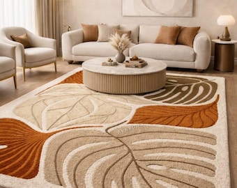 Abstract Leaf Wool Hand-Tufted Rug luxury Area custom size