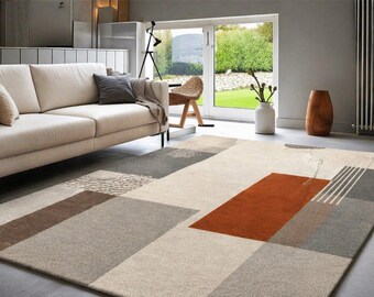 Modern geometrisch vloerkleed | Neutraal beige abstract tapijt |