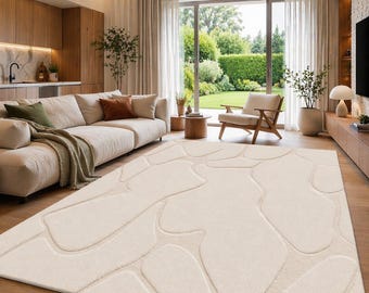Modern getuft vloerkleed, minimalistisch beige abstract tapijt,