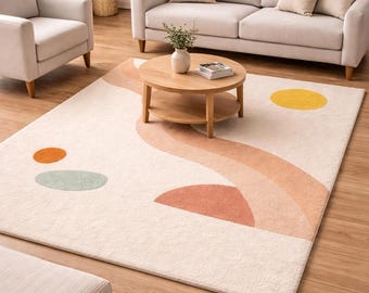 Modern getuft tapijt, abstract minimaal tapijt, neutraal beige vloerkleed,