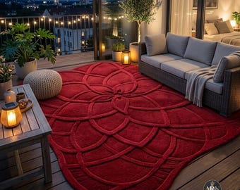 Luxe rood getuft tapijt met bloemen, modern abstract tapijt